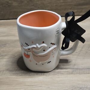 Rae Dunn White Ghost Mug with Orange Interior
